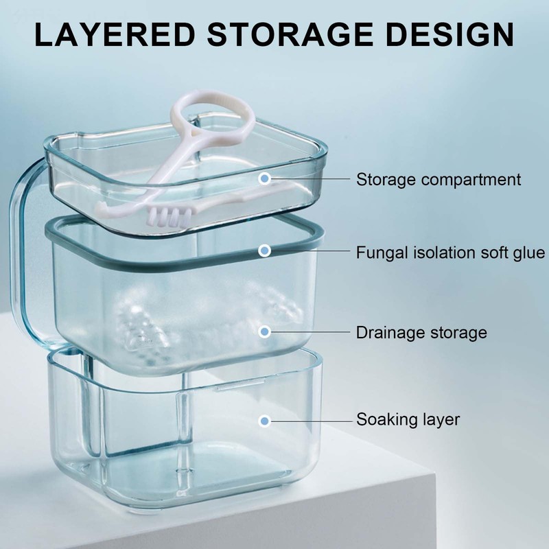 Disnace Dental Container Case, Denture Case for Soaking Dentures, Portable