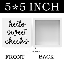 FXEFXE Hello Sweet Cheeks Bathroom Decor, Bathroom Signs Decor, Black and White Bathroom Decor, Funny Bathroom Decor, Bathroom Decor for Shelves, Wooden Box Decor Sign for Home Farmhouse Living Room Table