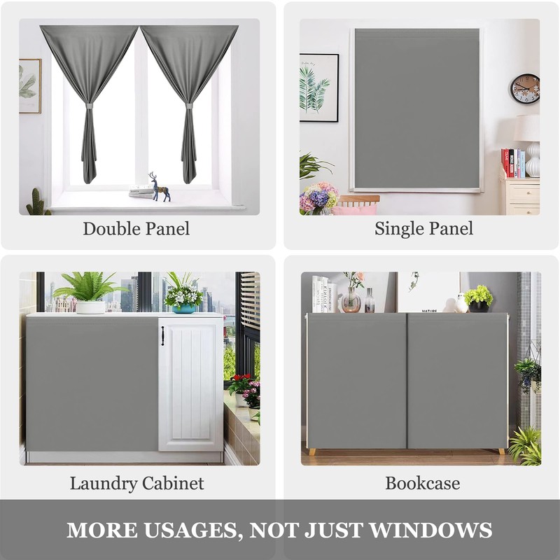 Muamar Velcro Blackout Curtains for Bedroom 2 Panels with Tiebacks(Grey,