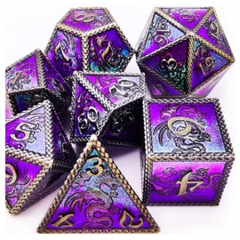 HAOMEJA Dungeons and Dragons Dice DND Dice Set D and D Dice Metal 6 Sided Polyhedral Dice for Pathfinder MTG Board Games Roll Playing Dice D&D Dice Set D20 D12 D10 D8 D6 D4 (Silver Blue Purple)