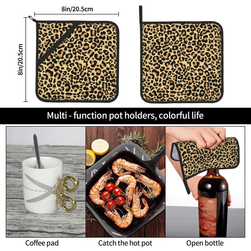 Pot Holders 2PCS Brown Leopard Print, Animal Skin Potholder for