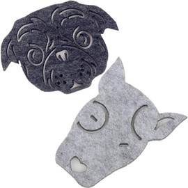 Dulce Cocina Love Paw Polyester Felt Coasters - 2 Designs - 3 Pieces Each Design - Best Housewarming Gift (Pug & Bull Terrier)