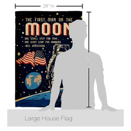 Breeze Decor First Men On Moon House Flag Pack Armed Forces NASA Space Program Discovery Sky Astronomy United State American US Applique Banner Small Garden Yard Gift Double-Sided, Made in USA