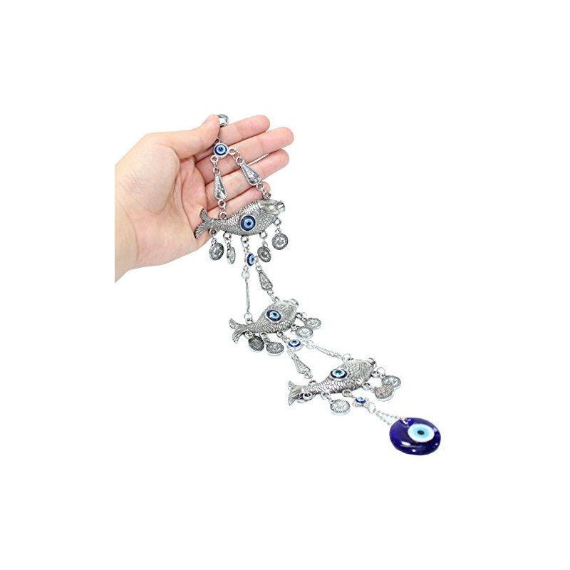 Turkish Blue Evil Eye (Nazar) 3 Lucky Carp Fish Amulet