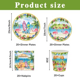 Hawaiian Tableware Set Flamingos for 20 Guests Tropical Paper Tableware Set Hawaiian Aloha Party Tableware Summer Beach Party Tableware Includes Cups, Paper Towels, Plates (20 Servings)