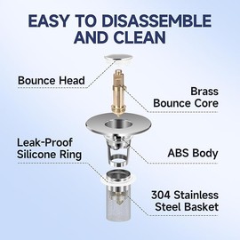 Bathroom Sink Stopper, Stainless Steel Removable Drain Strainer, Hair Catcher Basket, Bathroom Sink Plug Replacement (2 Pack)