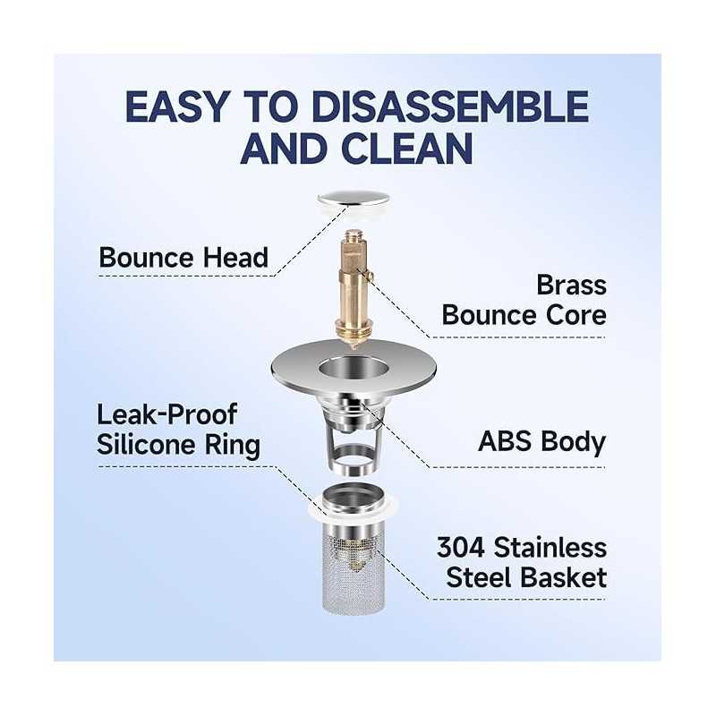 Bathroom Sink Stopper, Stainless Steel Removable Drain Strainer, Hair Catcher