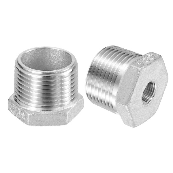 uxcell 2Pcs 2" Male to 1-1/4" Female NPT 304 Stainless