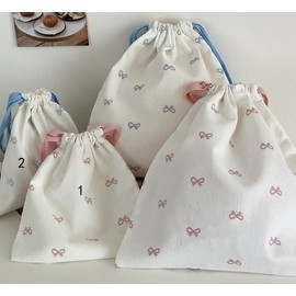 Sweet Ribbon Print Waterproof Drawstring Storage Bag - Cute Student Portable Travel Pouch NO.1+L 5ea