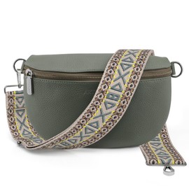 Artvall - Shoulder Bag Genuine Leather Bag Handbag Leather Bum Bag Small with Shoulder Strap Design Bag Strap Removable Adjustable Strap Crossbody Bag Genuine Leather Bag Women with Zip, Green (sign