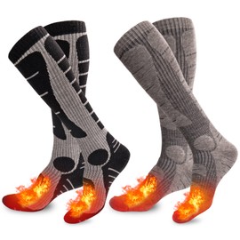 NOVAYARD Merino Wool Ski Socks 2 Pairs Mens Womens Over the Calf Thermal Socks for Snowboarding Hiking Skiing (1*Black & 1 Gray)