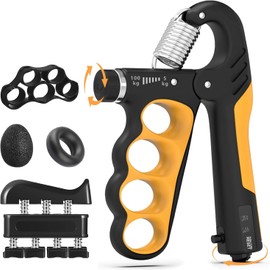 Kit Fortalecedor Agarre Mano 5 en 1 con Contador 5 herramientas profesionales para fortalecer agarre, dedos y muñeca. Ideal para deporte, fisioterapia y alivio de estrés