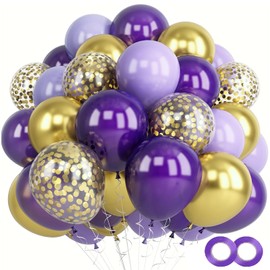 Ovanda Balloons Purple Set, 30 Pieces 12 Inch Gold Purple Helium Latex Air Balloons, Balloons with Gold and Purple Confetti, Birthday Decoration Girls for Wedding Bridal Shower Baby Shower Party