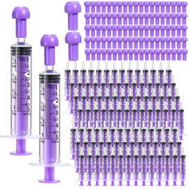 TrelaCo 100 Pcs 5ml Plastic Oral Syringes with Caps, Colored Needle-Free Measuring Dispensing Tools, Individually Sealed for Pet Feeding and Party Supplies(Purple)
