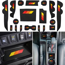 LOCOY Center Console Liner for Toyota Tacoma Accessories 2016 2017 2018 2019 2020 2021 2022 2023 Double Cab Cup Holder Insert, Door Pocket Pad, Tricolor Interior Mat (Yellow-Orange-Red, Black Trim)