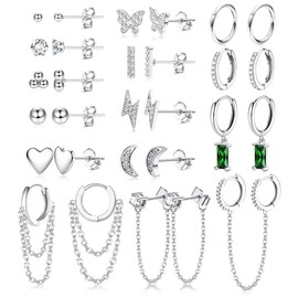 Kakonia 29Pcs 14K Gold Plated Stud, Hoop, Dangle Earring Set for Women - Huggie Hoop, Stud, Dangle - Minimalist Moon, Heart, Butterfly CZ