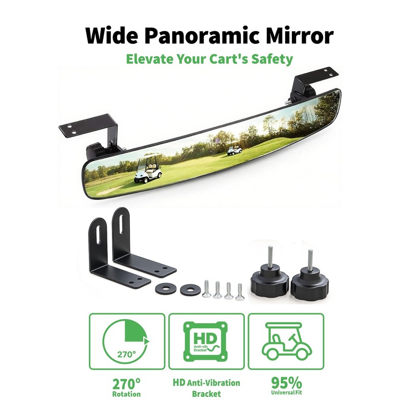 Golf Cart Rear View Mirror, 16.5" Universal Adjustable Rearview Mirror
