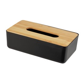 WENKO Rotello Cosmetic Tissue Box, Box for Cosmetic Tissues or Tissues, Plastic Box with Bamboo Lid, Easy Removal, for Storing Standard Cardboard Boxes, 24 x 7.5 x 12.7 cm, Black/Natural