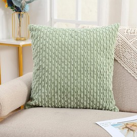 Throw Pillow Covers 18 x 18 Inch, Decorative Soft Cushion Covers Corduroy Pillow Case Cover Set of 2 for Couch, Sofa and Living Room (Light Green, 45 * 45 cm)