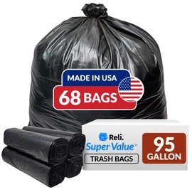 Reli. 95 Gallon Trash Bags Heavy Duty | 68 Trash Bags | Super Sizeable, Black, Garbage for Serious Cleanup