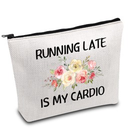 Fitness Instructor Makeup Bag Yoga Lover Gift Personal Trainer Thank You Gift Running Late is My Cardio Funny Gym Exercise Enthusiast Bag (Running Late)
