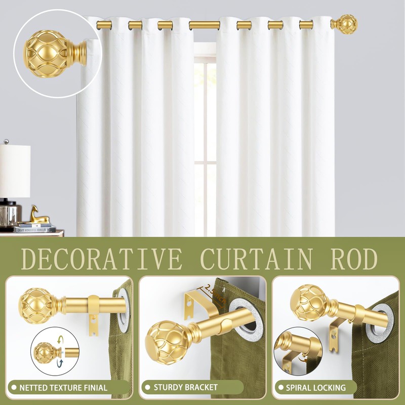 TANGWIN Gold Adjustable Curtain Rods for Windows:72-144 Inch Farmhouse Heavy