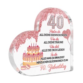 Putuo Decor 40th Birthday Acrylic Heart Decoration - Rose Gold Table Decoration with Glitter Design, Birthday Gift for Women