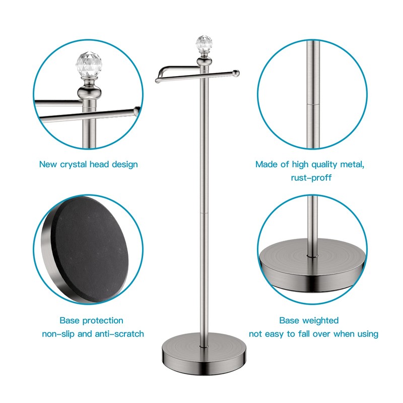ROLABAM Toilet Paper Holder Stand with Crystal Head, Brushed Nickel