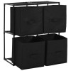 Black Steel 24.8"x11.8"x28" Storage Cabinet with 4 Fabric Baskets 11.8"x11.8"x28"