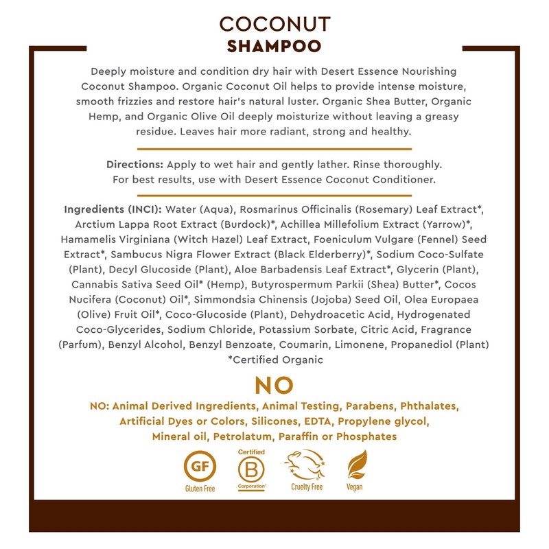 Desert Essence Coconut Shampoo, 8 fl oz - Gluten Free,