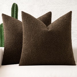 MIULEE Set of 2 Decorative Couch Pillow Covers 18x18 Inch Chocolate Neutral Throw Pillows Textured Boucle Accent Solid Cushion Pillowcase Spring Cozy Soft Chair Sofa Bedroom Livingroom Home Decor