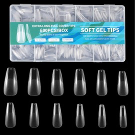 Coptiner 600 Pcs Nail Tips Kit with Storage Box 12 Sizes Half Full Cover False Nails Extensions Soft Gel Clear Medium Nail Tips for Diy Practice Art Design Salon Gift