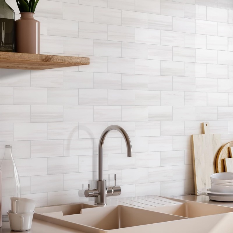 Vamos Tile 100-Piece Glossy Dolomite White Peel and Stick Backsplash