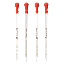 HIBATUL INC 4 Pack (0.5ml) Glass Graduated Dropper Pipettes Lab Dropper with Rubber Cap and Scale