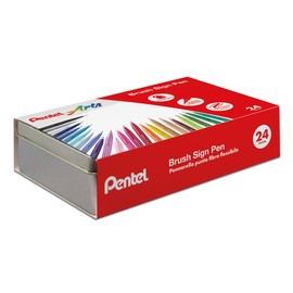 Pentel SES15C Brush Sign Pen Gift Box Metal with 24 Colours