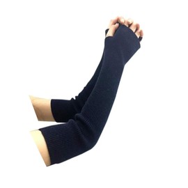 Instiqueo Women's Cold Weather Arm Warmers Fingerless Long Fashion Sleeves Knit Thumbhole Stretchy Gloves-Navy Blue