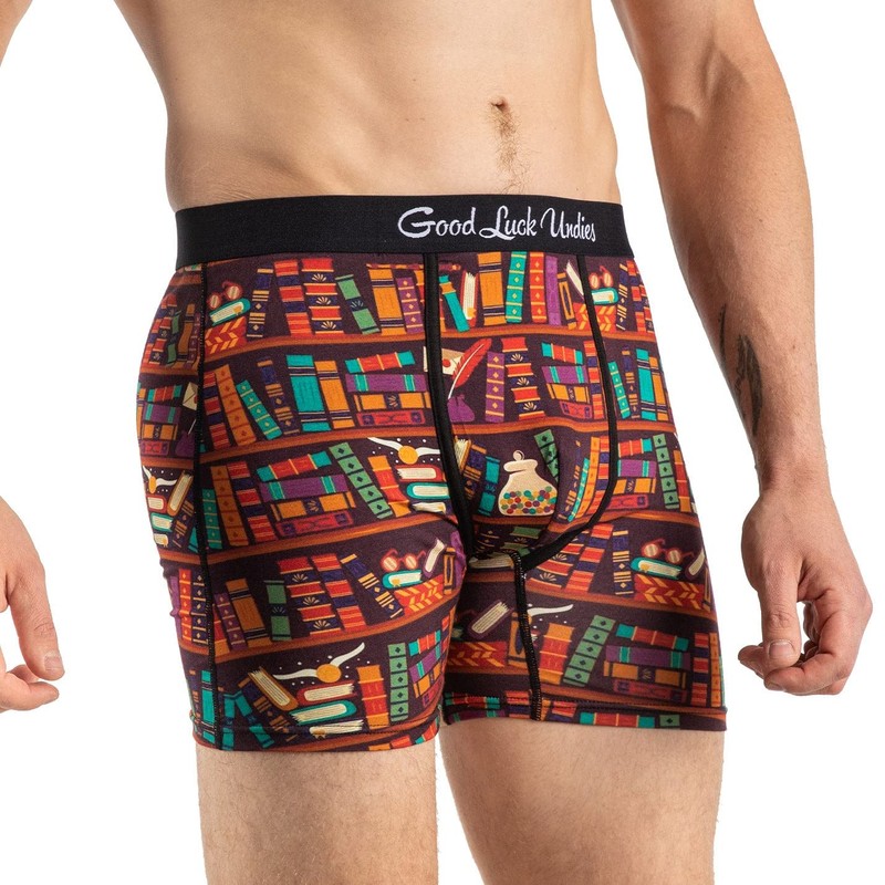 Good Luck Undies Men's Library Books Boxer Brief Underwear, Large