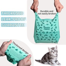 Cat Poop Bags - PAWSHOLIC Cat Litter Bags with Handle, Blue Cornstarch Leak Proof Disposal Eco Friendly Poop Pick Up Bag (180PCS/Box, Unscented)