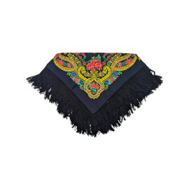 Traditional Portuguese Viana Scarf, Floral Pattern, Red, Blue and Black (Black)