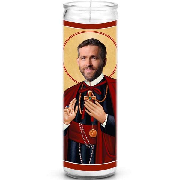 Ryan Reynolds Celebrity Prayer Candle - Funny Saint Candle - 8 inch Glass Prayer Votive - 100% Handmade in USA - Novelty Celebrity Gift