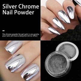 Silver Chrome Nail Powder,Metalic Christmas Silver Chrome Nail Powder Mirror Effect Chrome Powder Pigments for Nails Decoration for DIY (Silver, M)