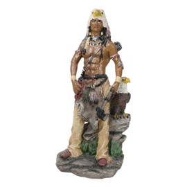 Ebros Gift 10" H Native American Sky Mountain Indian Tribal Eagle Warrior Hunter Chief Holding Axe Accompanied by Bald Eagle Bird Figurine As Home Decor Sculpture Cultural Heritage History Sculpture