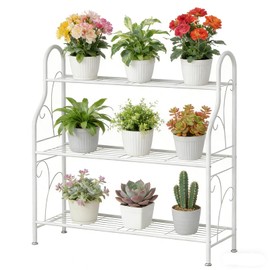 SORCEDAS Plant Stand Indoor Outdoor Plant Shelf 3 Tier Metal Corner Flower Stand Multiple Holder for Patio Garden Balcony Living Room, White