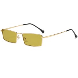 YAMEIZE Rectangle Sunglasses for Women Men Vintage Retro Small Rectangle Narrow Sunglasses 90s Metal Frame UV400 Protection