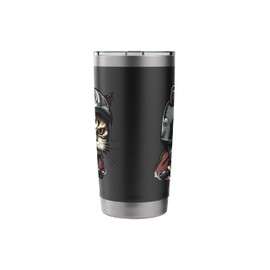 Vintage Old School Retro Style Cat Wearing Motorcycle Helmet Stainless Steel Insulated Tumbler