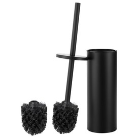 GERUIKE Toilet Brush with Standing Toilet Brush Holder Toilet Brush Set Includes 2 Black Toilet Brush Heads and Toilet Brush Holder Stainless Steel Matt Black