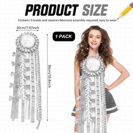 Hoolerry 1 Set Homecoming Mum Braid - 34 Inch Homecoming Mum Supplies for Back to School Week Dance Party Football Cheerleading Crafts Celebration Decor(Silver and White)