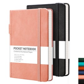 RETTACY Pocket Notebook A6 Mini Notepad 2 Pack Small Hardcover Journal with Content,312 Numbered Pages, 2 Inner Pocket, 100gsm Lined Paper 8.5 x 14 cm - Black Pink