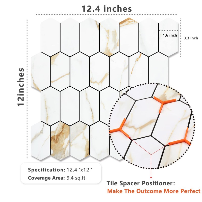 Vamos Tile Long Hexagon Peel and Stick Backsplash Tile -