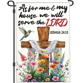 Cuiliqun As for Me And My House We Will Serve The Lord Bible Verse Garden Flags 12x18 Inch Double Sided Polyester Christian Cross Garden Flags for Outdoor Worship Yard Sign Decorations